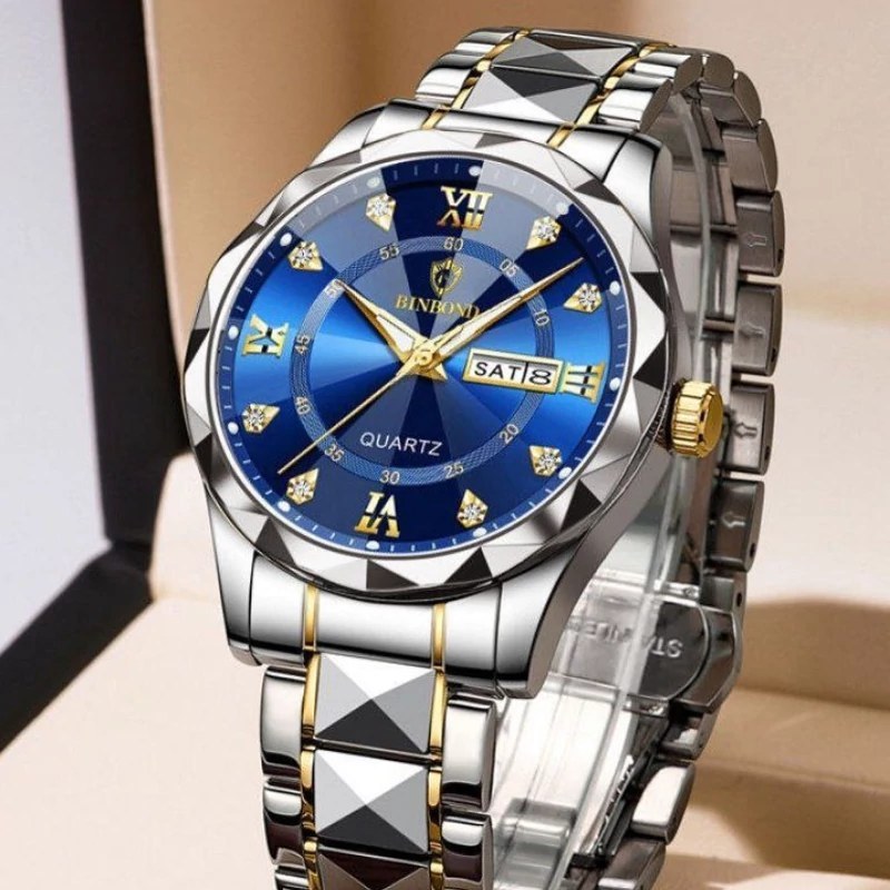 ساعت مچی مردانه بند استیل بین باند Bin bond صفحه الماسی و ضدآب