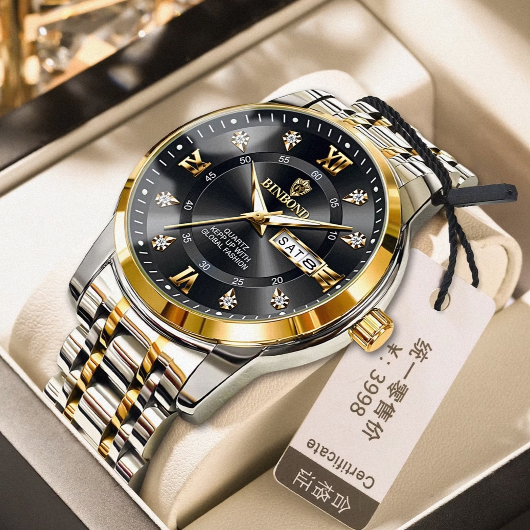 ساعت مچی مردانه بین باند BIN BOND بند استیل، شیشه یاقوت کبود و شب نما