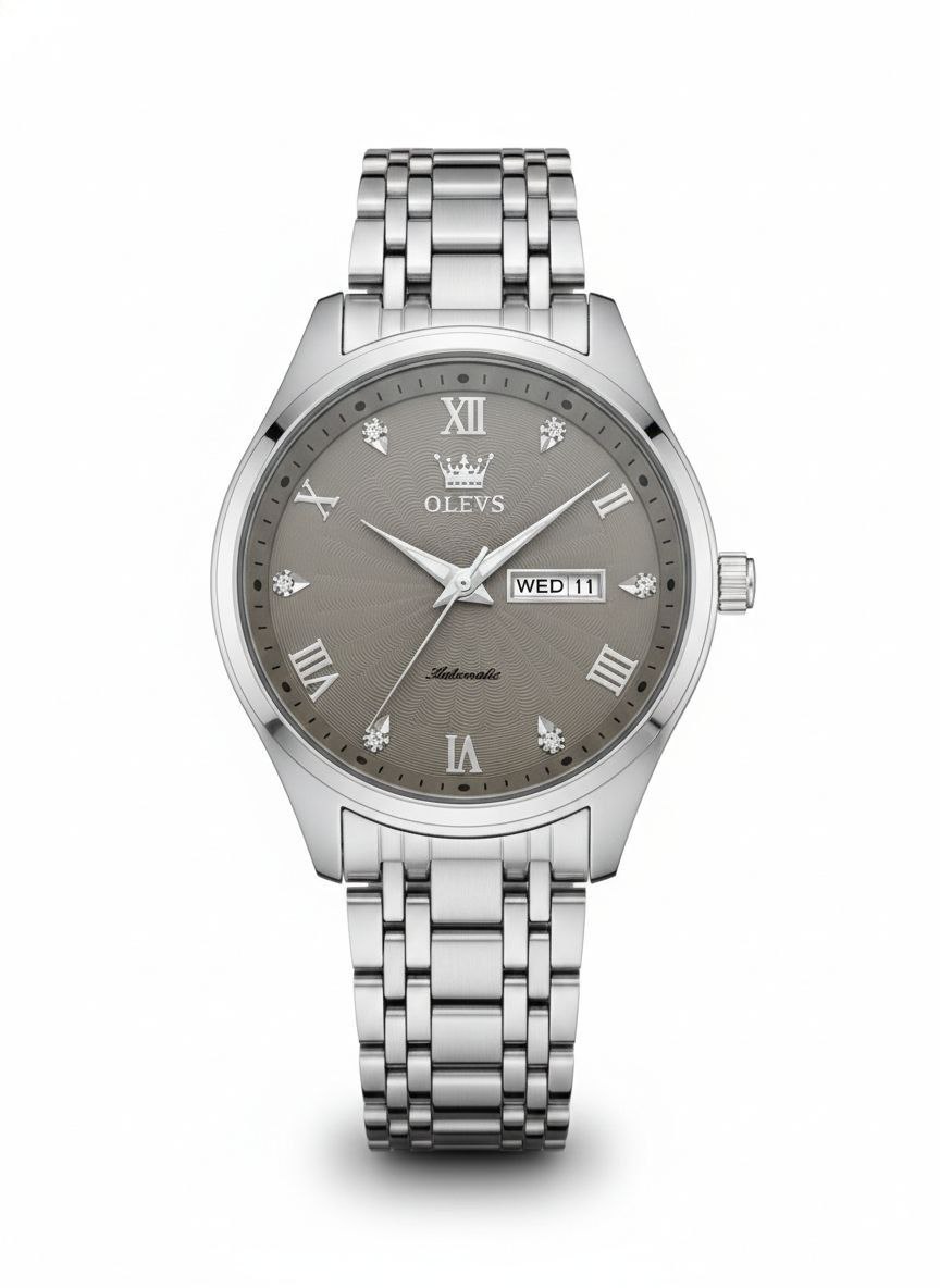 ساعت مچی بند استیل مردانه الوز ضدآب طرح یونانی الماسی