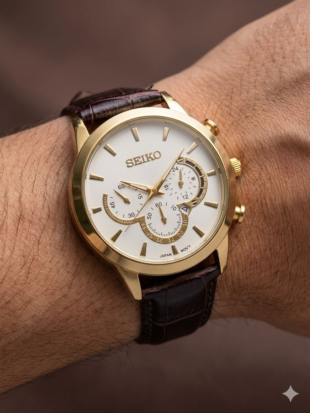 ست ساعت مچی چرمی زنانه و مردانه سیکو SEIKO طرح سه موتوره