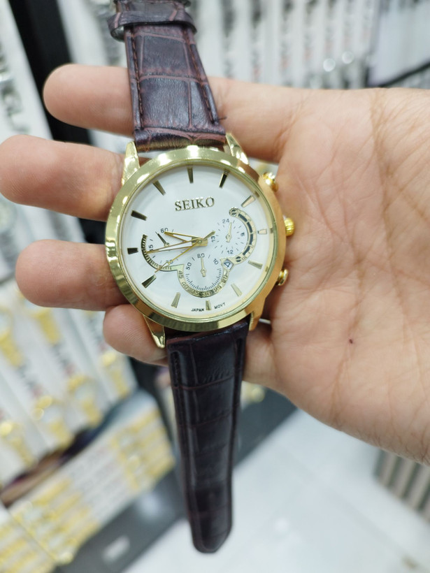 ست ساعت مچی چرمی زنانه و مردانه سیکو SEIKO طرح سه موتوره