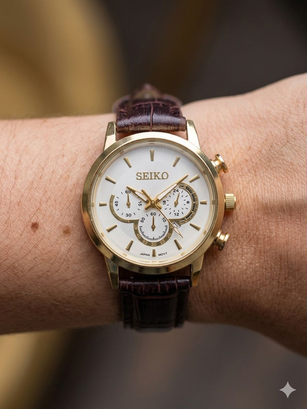 ست ساعت مچی چرمی زنانه و مردانه سیکو SEIKO طرح سه موتوره