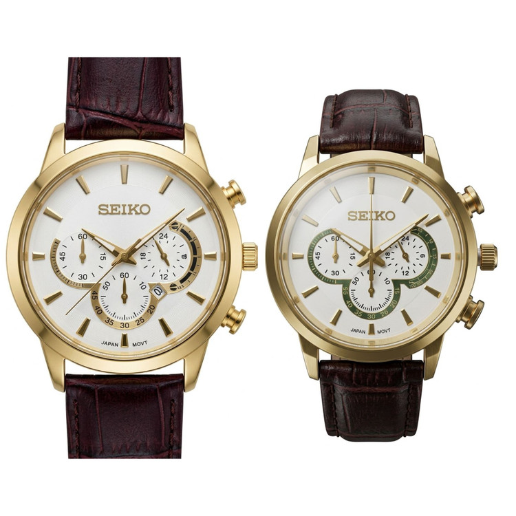 ست ساعت مچی چرمی زنانه و مردانه سیکو SEIKO طرح سه موتوره