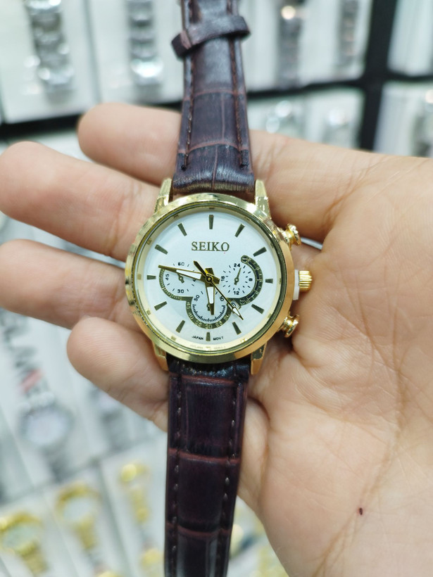 ست ساعت مچی چرمی زنانه و مردانه سیکو SEIKO طرح سه موتوره