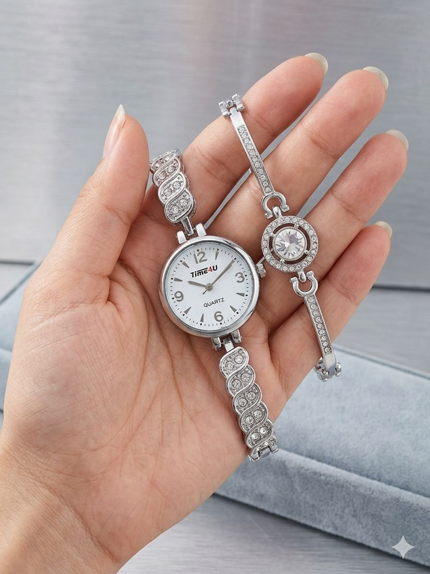 ست ساعت زنانه و دستبند TIME4U نگینی خاص