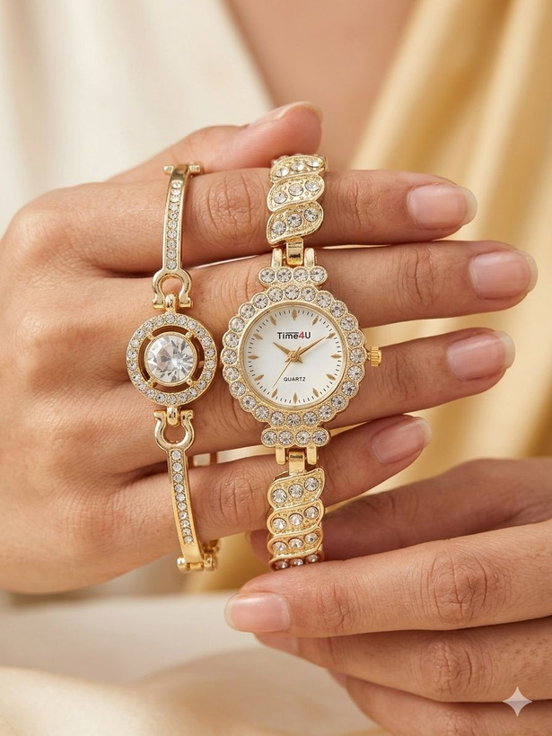 ست ساعت زنانه و دستبند TIME4U نگینی خاص