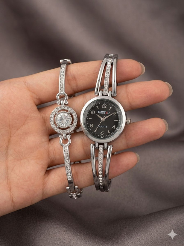 ست ساعت زنانه و دستبند TIME4U نگینی خاص