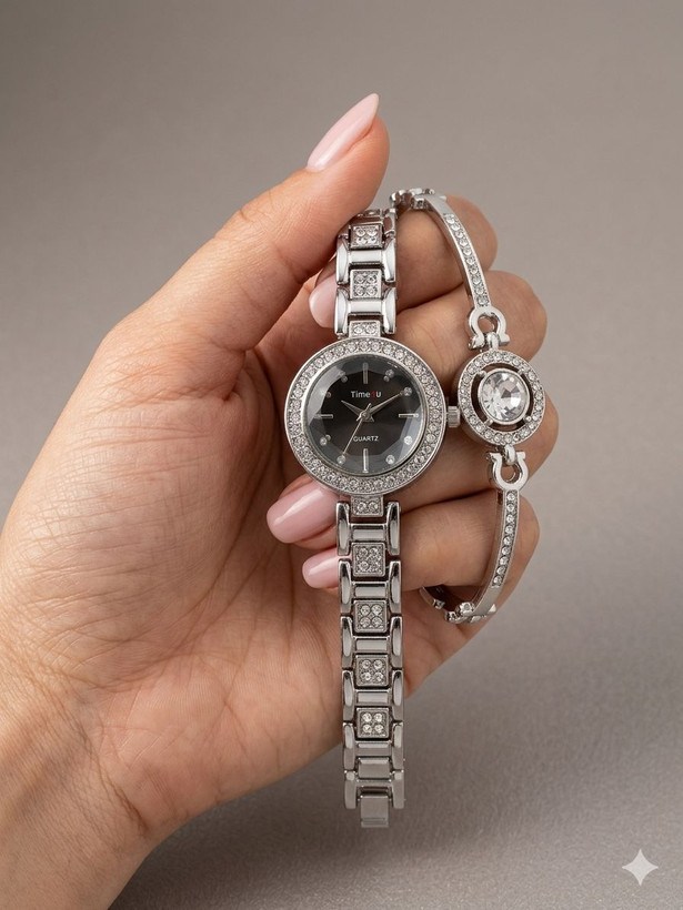 ست ساعت زنانه و دستبند TIME4U نگینی خاص