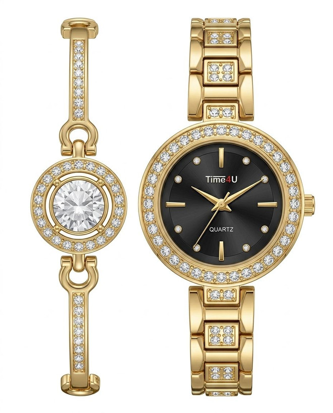 ست ساعت زنانه و دستبند TIME4U نگینی خاص