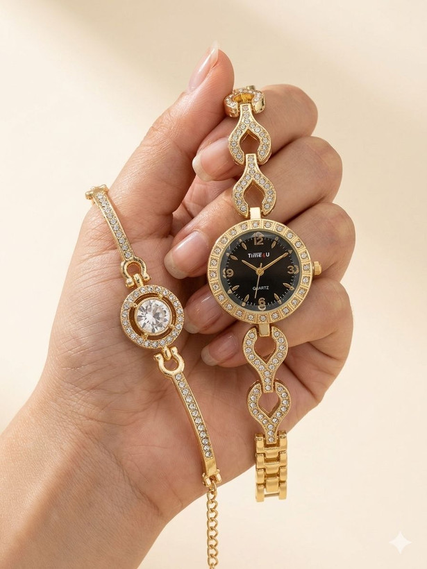 ست ساعت زنانه و دستبند TIME4U نگینی خاص