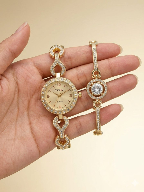 ست ساعت زنانه و دستبند TIME4U نگینی خاص