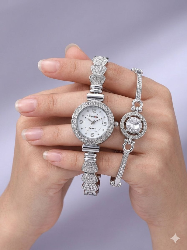 ست ساعت زنانه و دستبند TIME4U نگینی خاص