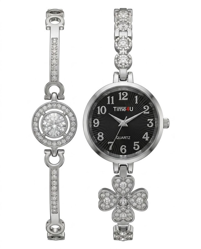 ست ساعت زنانه و دستبند TIME4U نگینی خاص