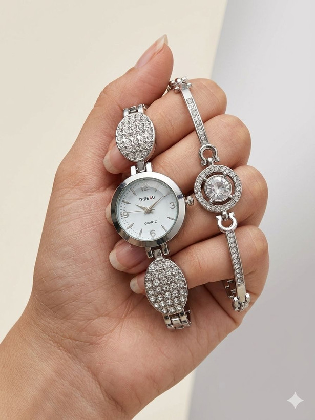 ست ساعت زنانه و دستبند TIME4U نگینی خاص