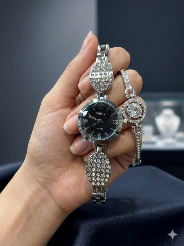 ست ساعت زنانه و دستبند TIME4U نگینی خاص