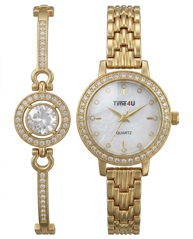 ست ساعت زنانه و دستبند TIME4U نگینی خاص