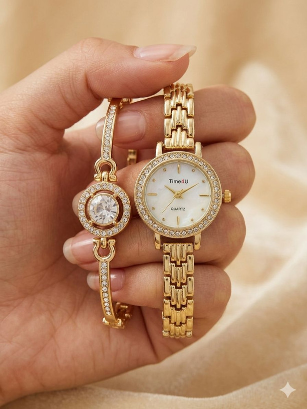 ست ساعت زنانه و دستبند TIME4U نگینی خاص