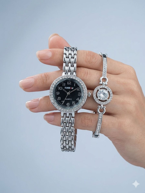 ست ساعت زنانه و دستبند TIME4U نگینی خاص