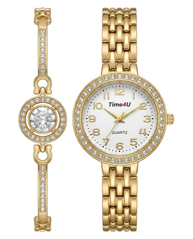 ست ساعت زنانه و دستبند TIME4U نگینی خاص