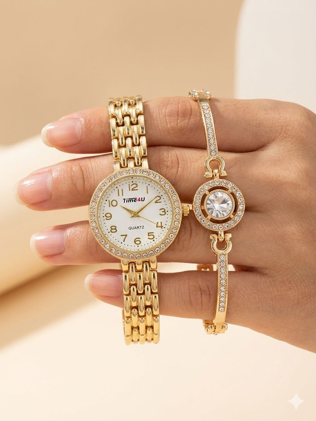 ست ساعت زنانه و دستبند TIME4U نگینی خاص