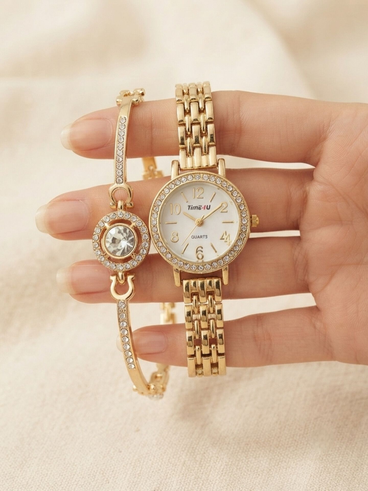 ست ساعت زنانه و دستبند TIME4U نگینی خاص