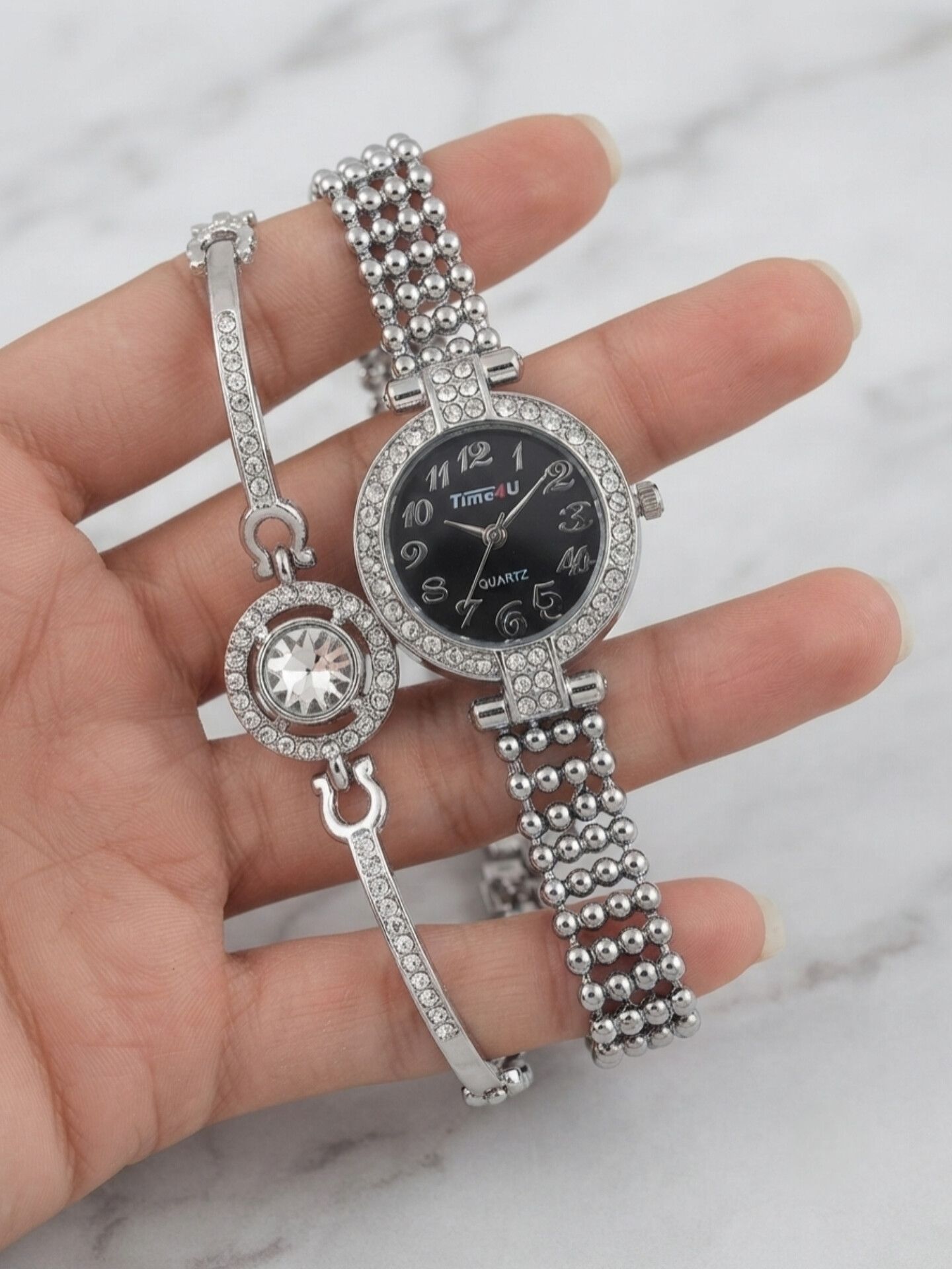 ست ساعت زنانه و دستبند TIME4U نگینی خاص