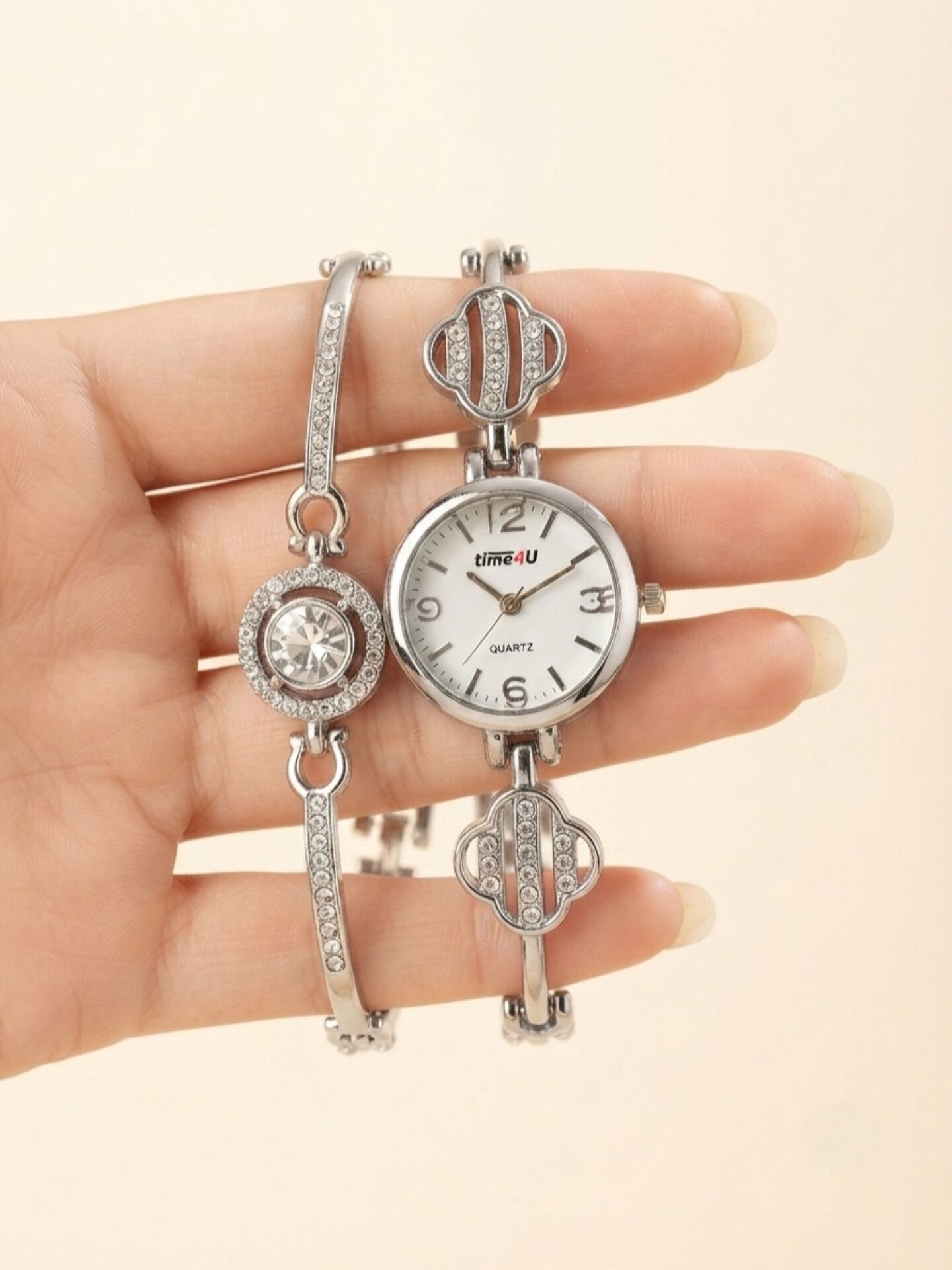 ست ساعت زنانه و دستبند TIME4U نگینی خاص