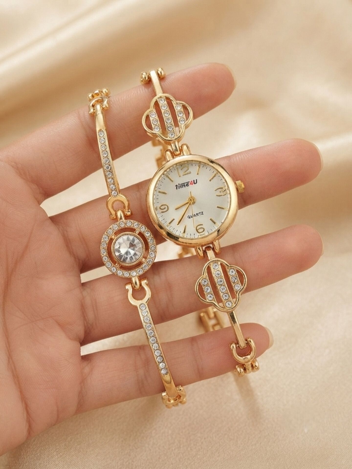 ست ساعت زنانه و دستبند TIME4U نگینی خاص